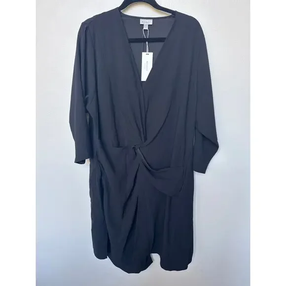City Chic Refinity Knot 3/4 Sleeve V-Neck Knee Length Little Black Dress 18 NWT - Picture 2 of 11
